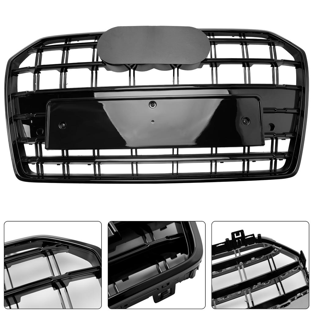 S6 Style Front Bumper Grille Grill Fit A6 S6 C7 2016-2018 Black