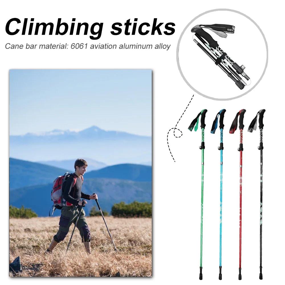 5-Section Outdoor Climbing Poles Aluminium Alloy Telescopic Travel Hiking Stick Non-Slip Handle Lightweight Mountaineering Tools