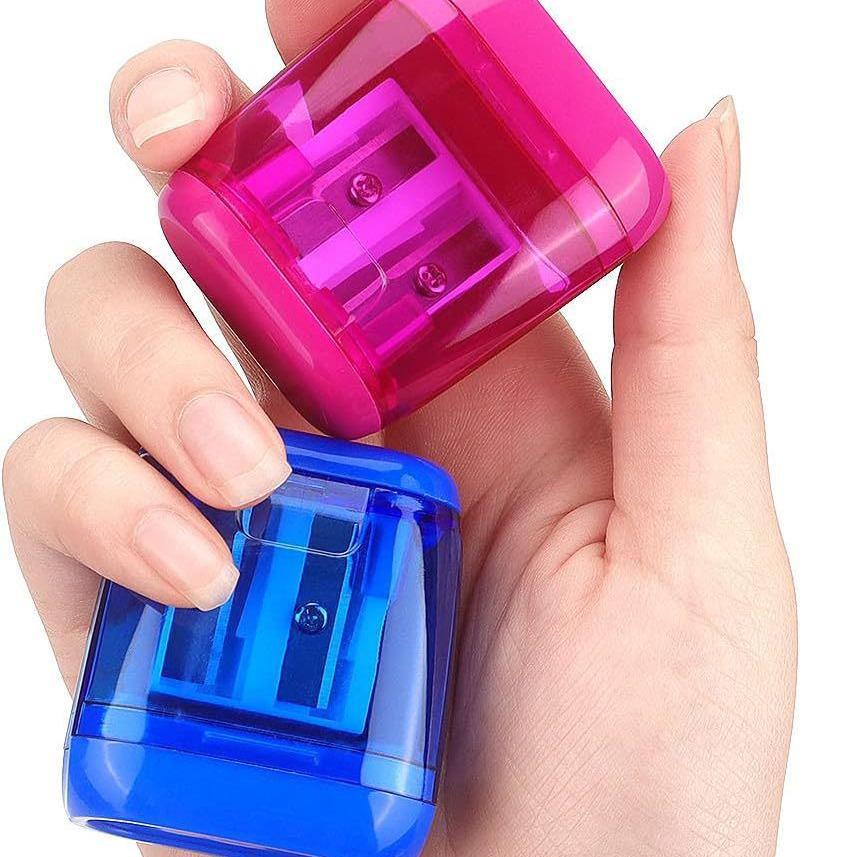 Cross-border Double-Hole Pencil Sharpener with Transparent Plastic Lid - Cute and Eco-friendly for Kids
