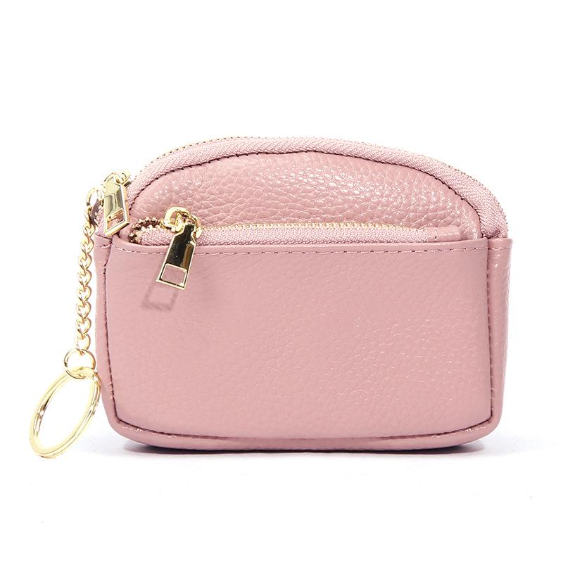 Genuine Leather Mini Zipper Coin Purse Keychain Wallet for Women