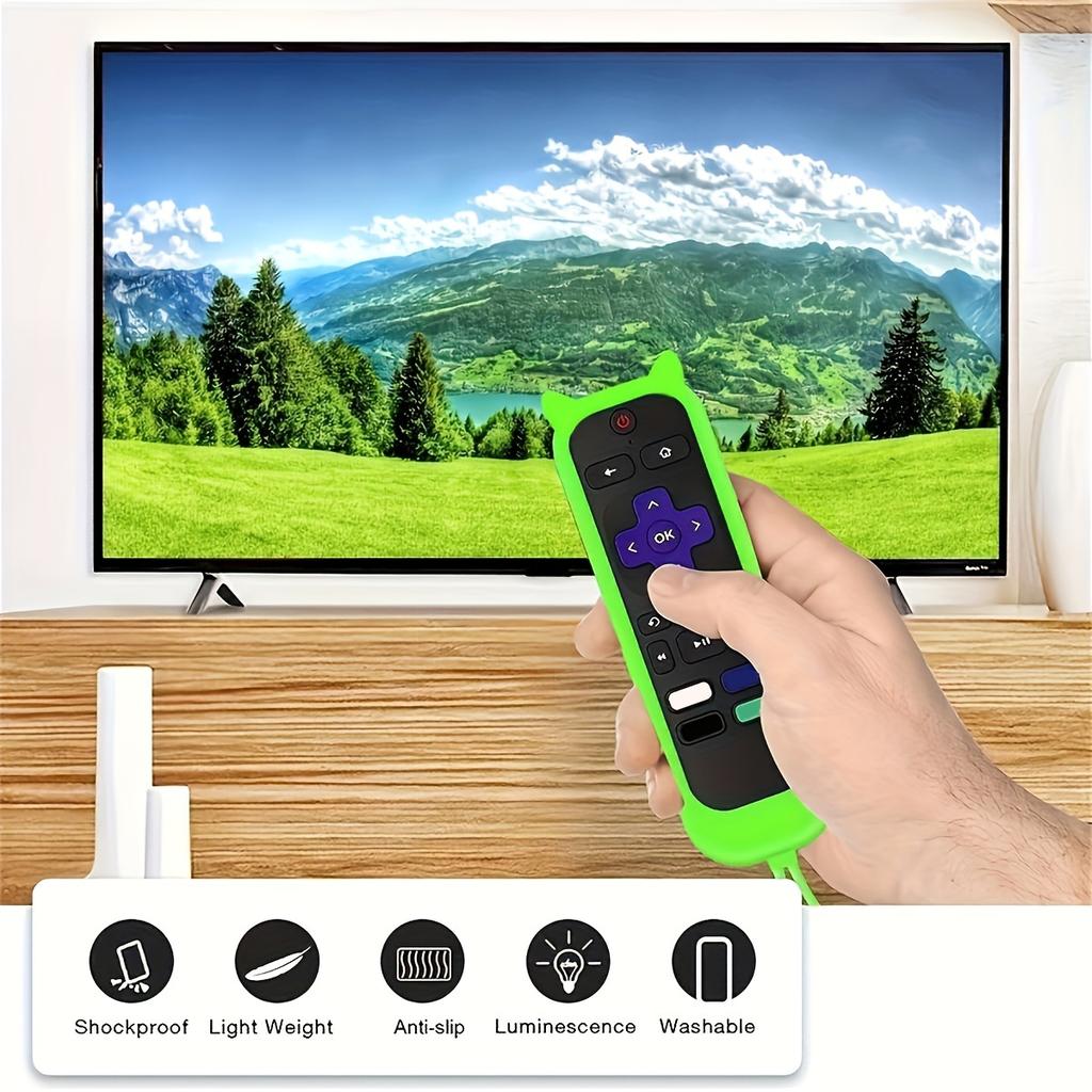 2pcs Vibrant Glow-in-the-Dark Cat Ear Silicone Remote Covers with Lanyard -Colorful & Protective, Protective Cover|Fun Remote Accessory