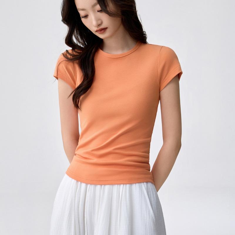 40 Combed Pure Cotton, Small Round Neck Bottoming Shirt T-shirt Women's Short-sleeved Summer New Simple and Versatile Slim and Thin Top