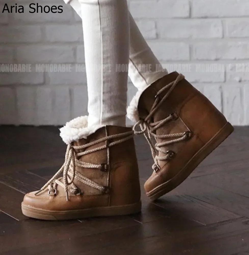 Fashion 2025 New Lace-Up Snow Boots with Velvet Inner Height Shoes Fur Integrated Cotton Shoes Women's Fashion Winter Short Boots