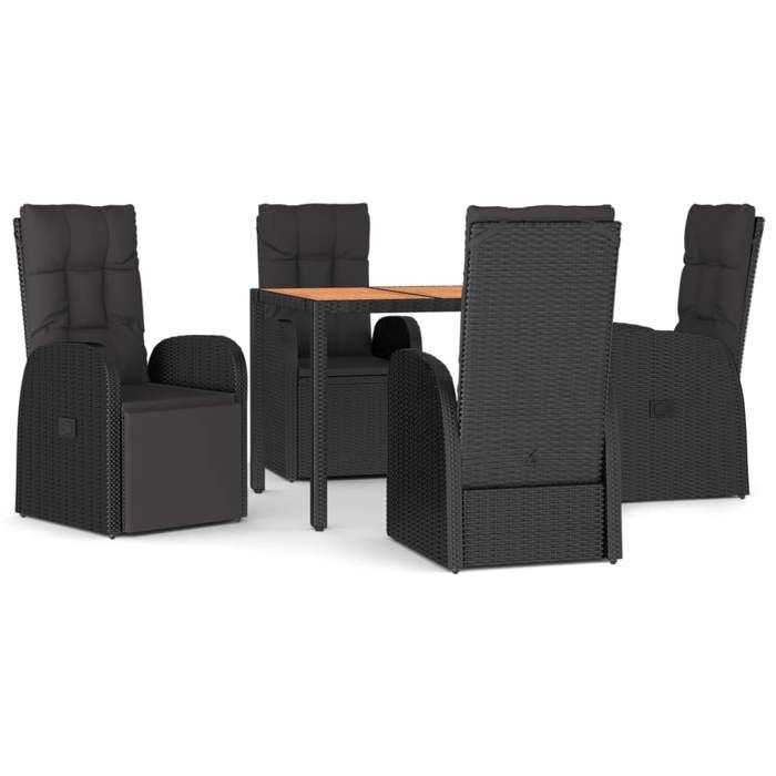 VidaXL Garden Dining Set Cushions 5pcs Black Wicker, Dining Set, Dining Set 3157599