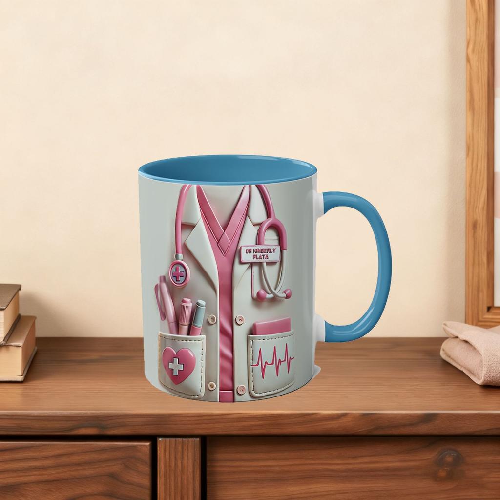 Doctor Mug, Pink and Beige Medical Ceramic Mug Designed By Stethoscope Multicolor Coffee Mug Coffee Cup Cups and Mugs