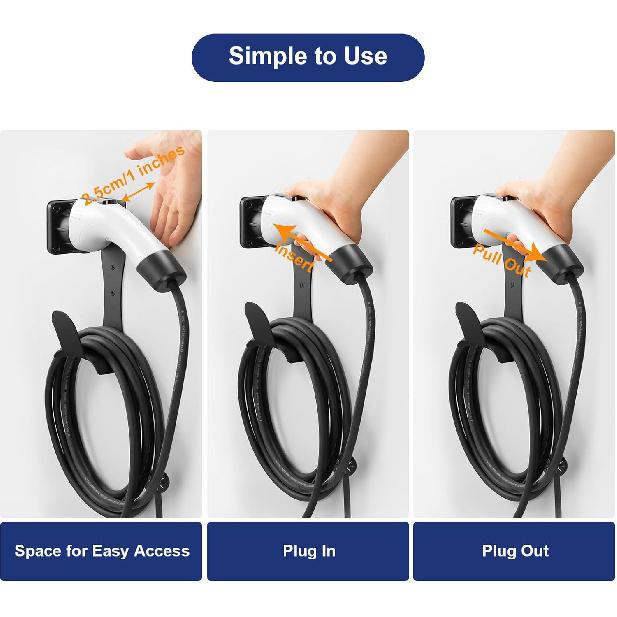 EV Charger Holder Cable Organizer Wall-Aligned Mount J1772 Holder, Space-Saving, No Cable Cutting, Electric Car Charger Cord Holder & Plug Holster