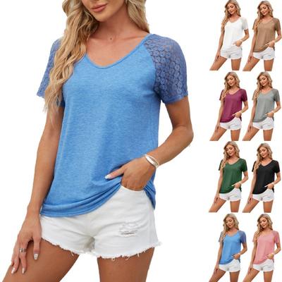 Damenmode, lässig, einfarbig, kurzärmelig, V-Ausschnitt, Blusen und Hemden