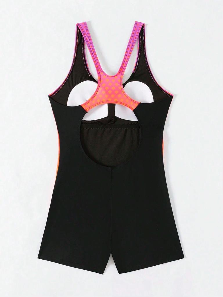 Women's European & American Style Boyshort Racerback Swimsuit - Sporty, Slimming One-Piece for Surfing and Swimming.