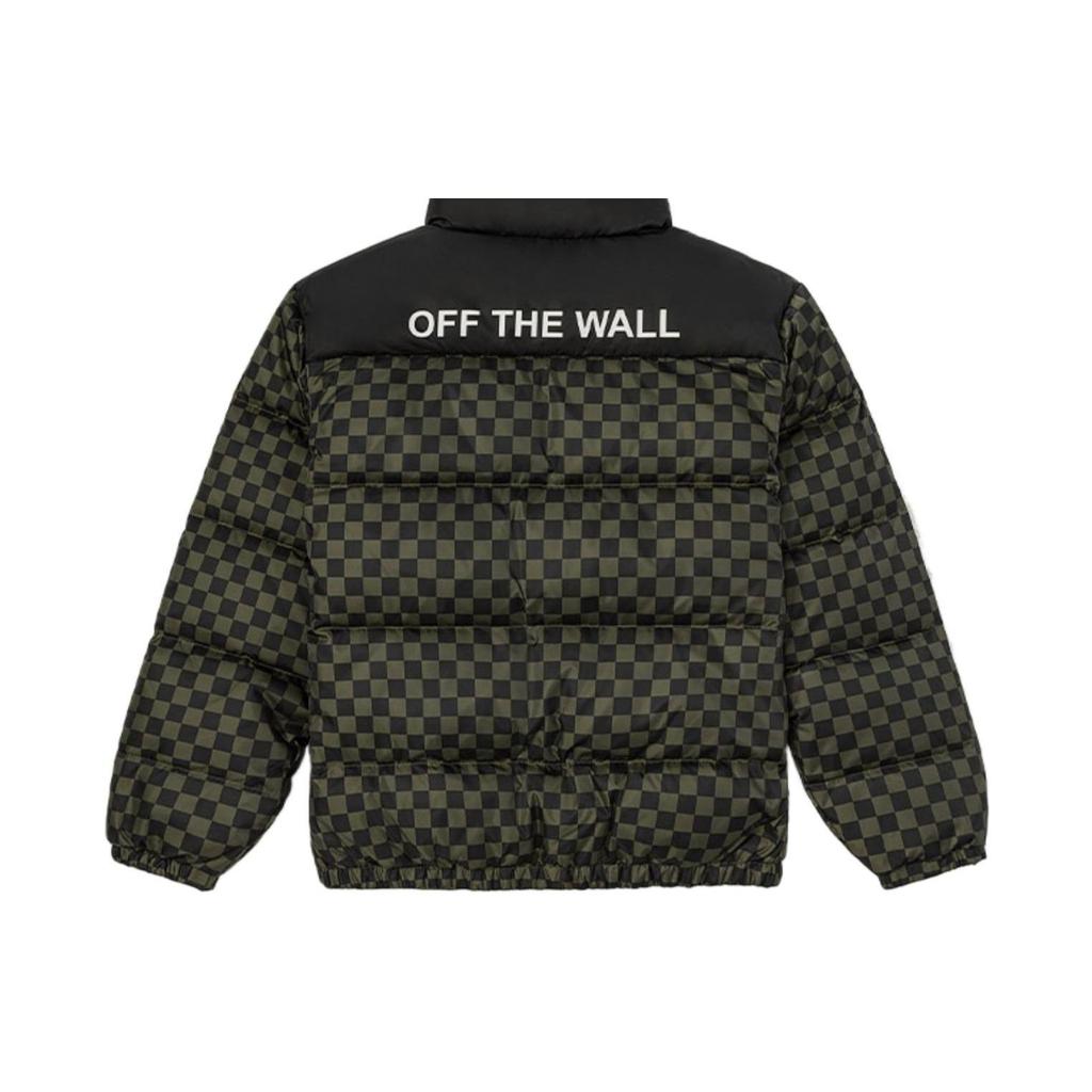 Vans FW22 Logo Print Grid Oversized Pocket Zipper Down Jacket Unisex Outerwear Green Checkered VN00090SBSZ