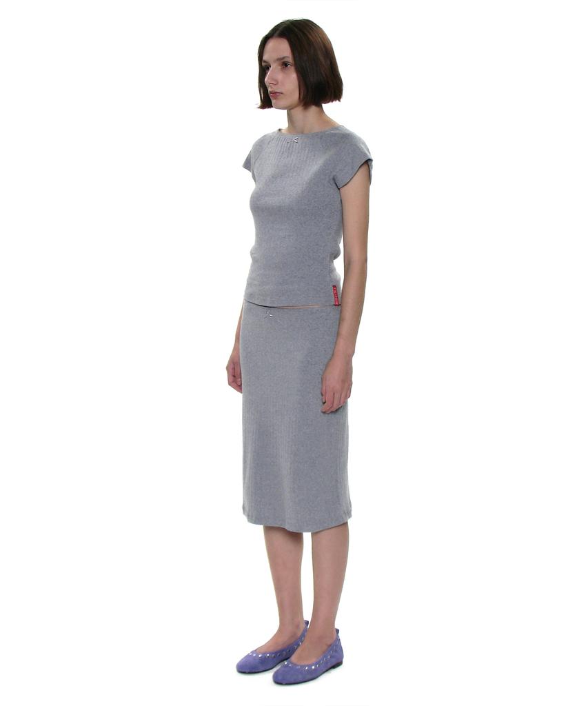 Partimento Woman Pwc Lace Trim Eyelet Midi Skirt_Melange