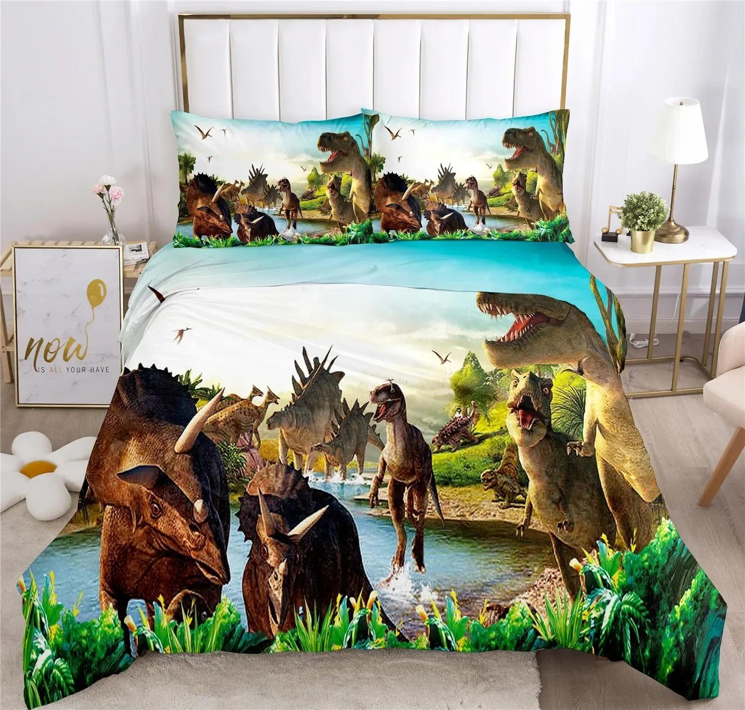 

Dinosaur Print 3D Duvet Cover Set Double Full Size Big Bed Size Bedding Set Boy Girl Bedroom Decoration Gift 2/3pcs 135x200cm