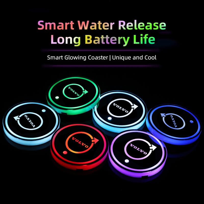 LED Car Cup Holder Light Luminous Coaster Water Cup Pad For Volvo Rdesign Polestar AWD V50 S60 XC60 S40 XC40 XC90 V60 S80 S90 NS0