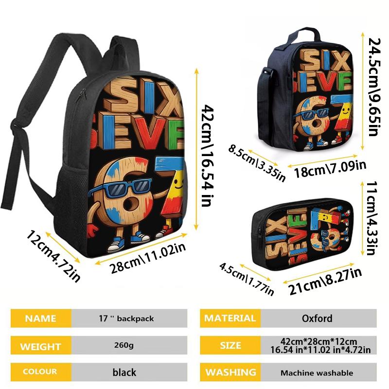 1/2/3/4/5PCS Numbered 6&7 Pattern Backpack Set | The Perfect Choice for School & Travel