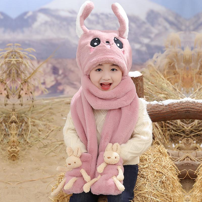Children's Hat, Winter Scarf, Scarf, and Neck in One, Cute and Adorable Parent-child Bunny with Movable Ears, Plush Hat