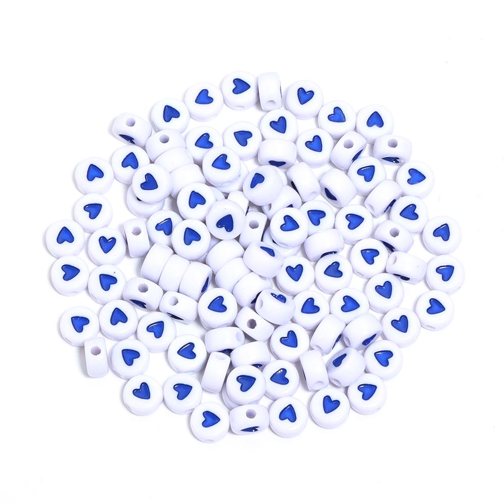 100Pcs 7mm Colored Acrylic Beads Heart Pattern Flat Round Loose Beads For DIY Fashion Bracelet Necklace Supplies Wholesale