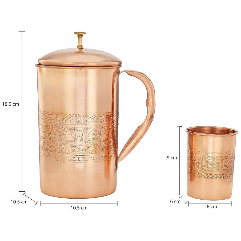 Embossed Copper Jug with 2 Copper Embossed Glasses| Copper