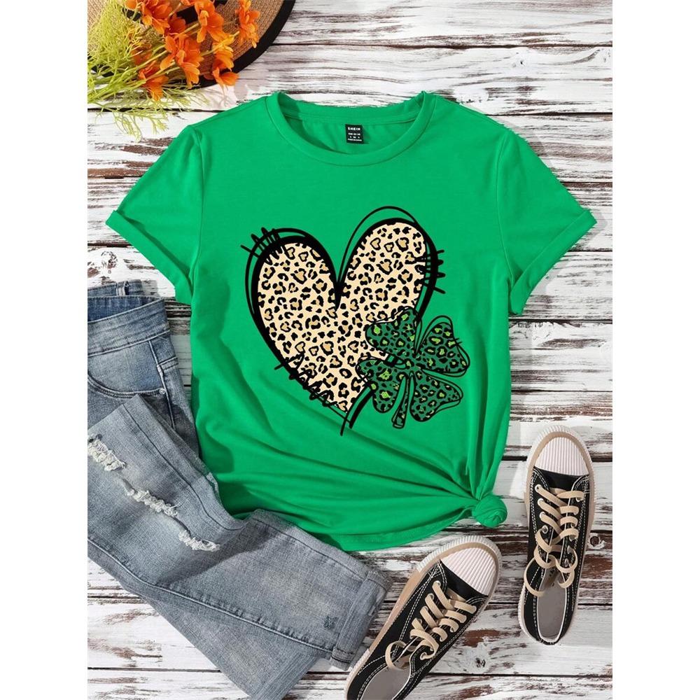 Urban Fashion Women's Leopard-print Short-sleeved Top Summer Daily Casual Women's Crew-neck T-shirt Outdoor Street Elegant Top