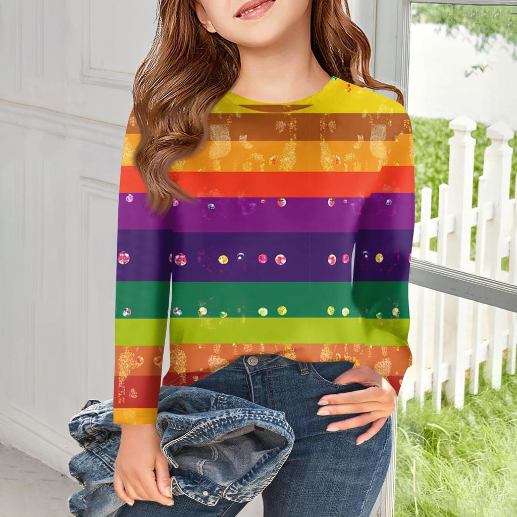 Dziewczęce koszulki z długim rękawem Dziecięce jesienne topy Okrągły dekolt Drukowane Podstawowe T-shirty