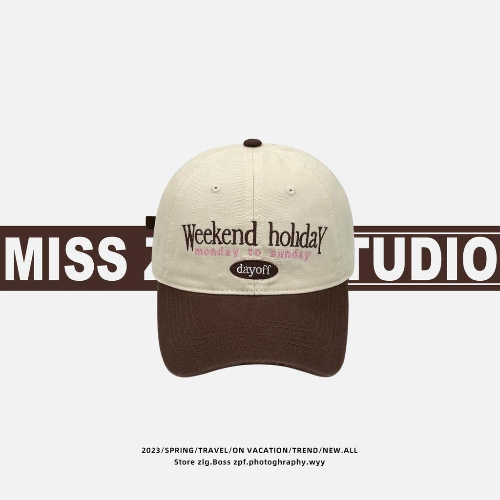 Retro color matching baseball cap women's face is small and versatile soft top cap big head circumference wide brim hat