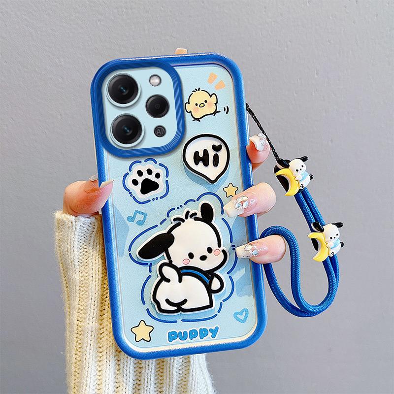 KEYSION Shockproof Case for Redmi 12 4G 5G with Lanyard Silicone Cute 3D Cartoon Doll Phone Cover for Xiaomi Redmi 12 5G