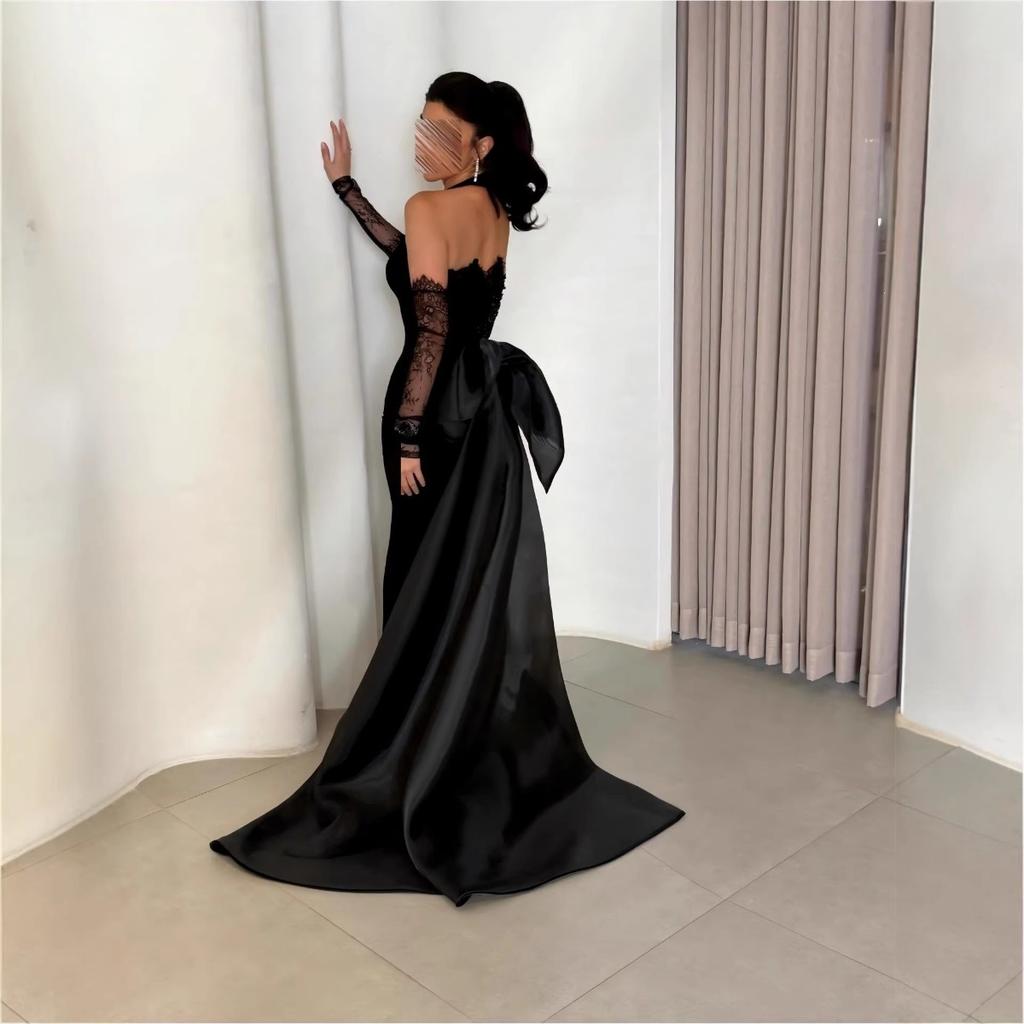 Spring Summer New Arrival Black Sheer Lace Sleeve Wedding Party Dress European American Style