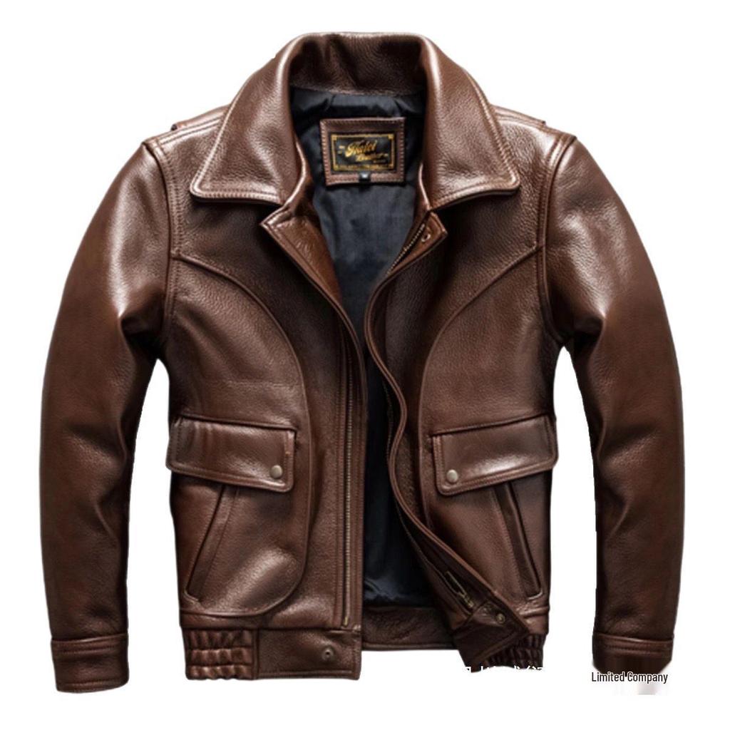 Pánská bunda z měkké kůže slim fit s klopovým límcem - Trendy podzimní/zimní styl