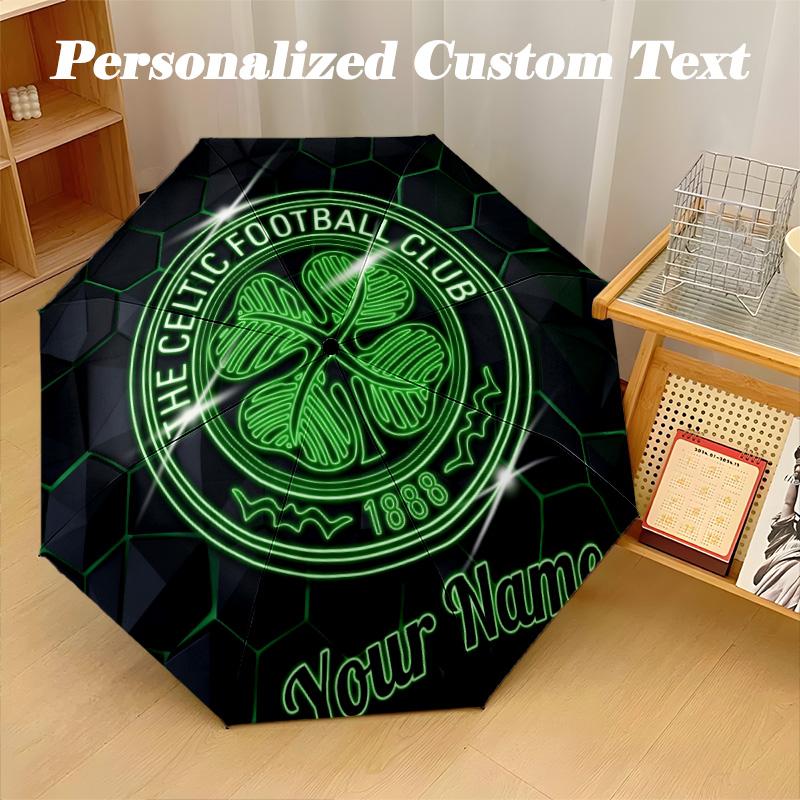 8 Rib Auto Folding Umbrella Celtic FC Print Custom Name Text Portable Rain Gear