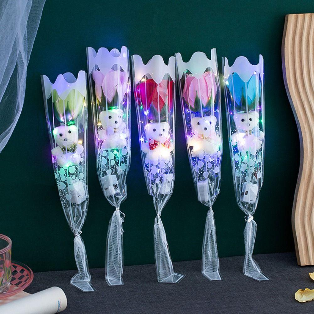 Einzelnes Süßes Bären-Abschluss-Bouquet Seidenblumen DIY Künstliche Rosenblumen Bären-Bouquet Dekoration Valentinstagsgeschenk