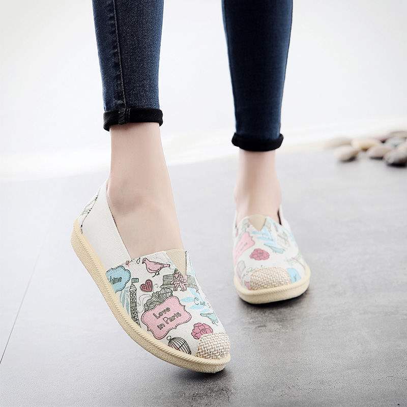 Canvas shoes spring breathable flat-bottomed one-pedal cartoon cloth shoes