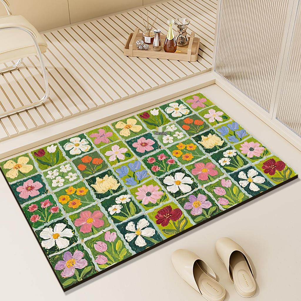 Quick-Dry Retro Floral Non-Slip Diatom Mud Bath Mat
