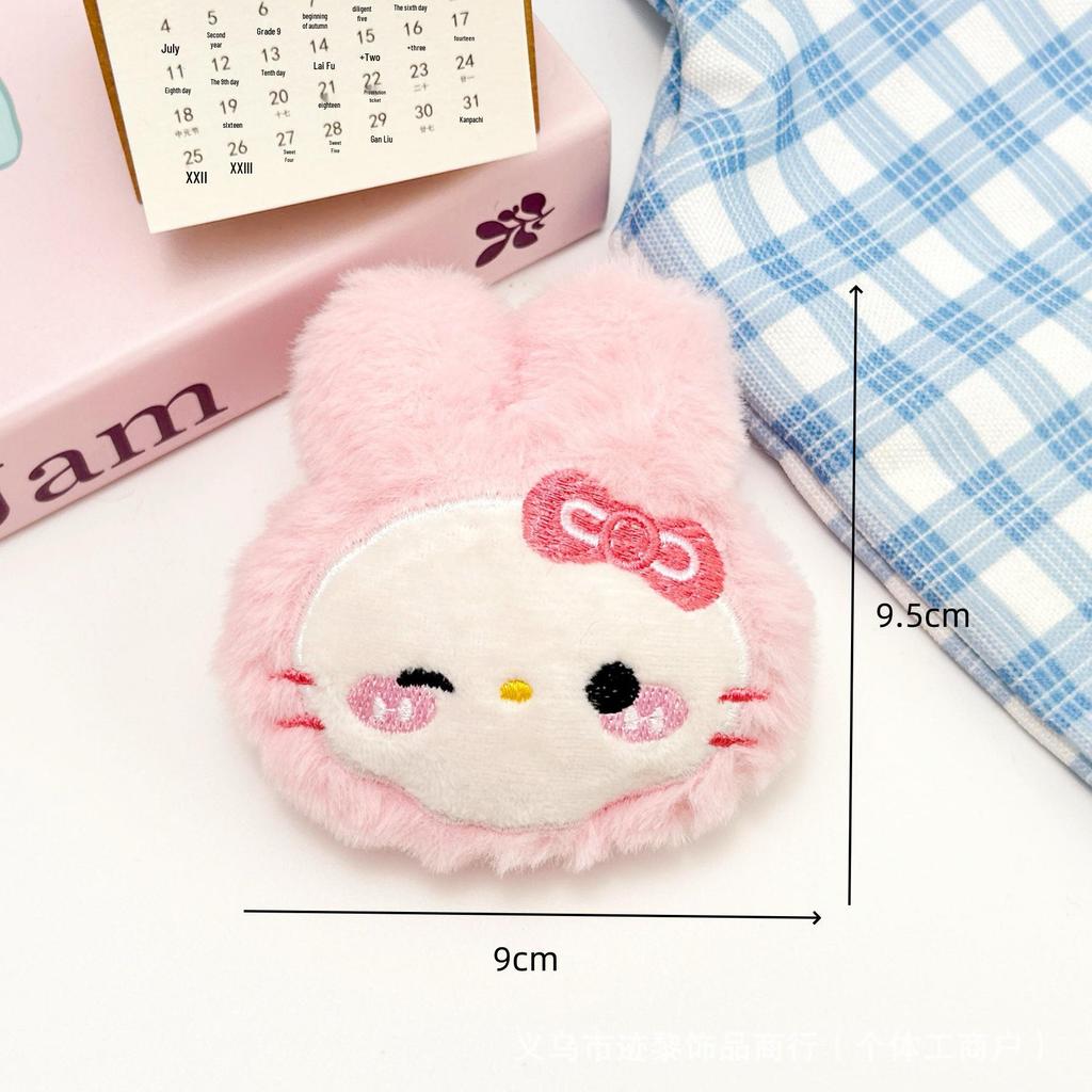 Cartoon Heart Kitten Doll Pendant with Apple, Strawberry, and Bear Brooch Decor.