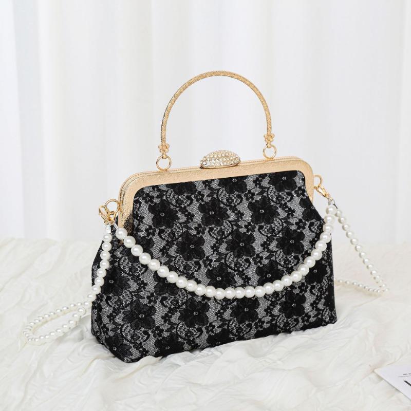 Rhinestone lace dinner bag new shiny pearl handbag relief antique messenger bag small bag