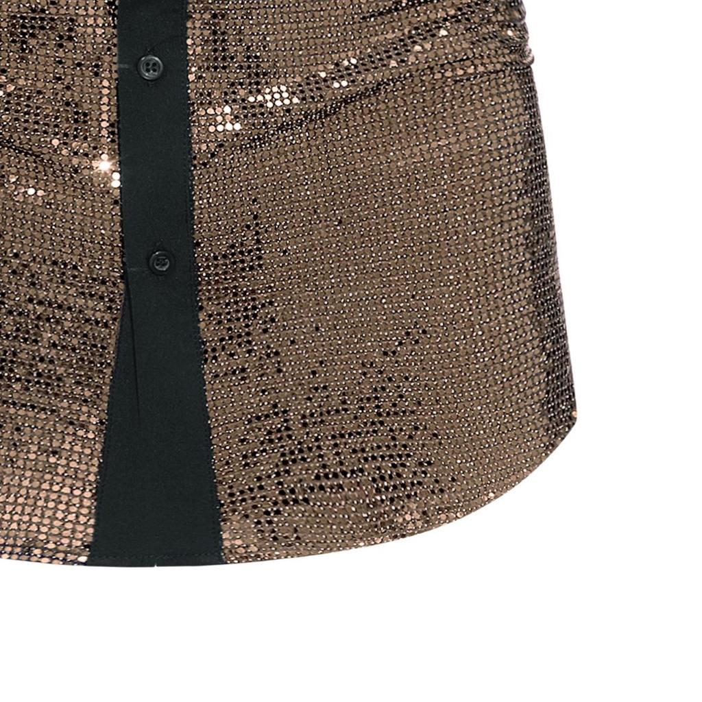 Men's Summer Shiny Patchwork Color Short Sleeve Shirt YC10