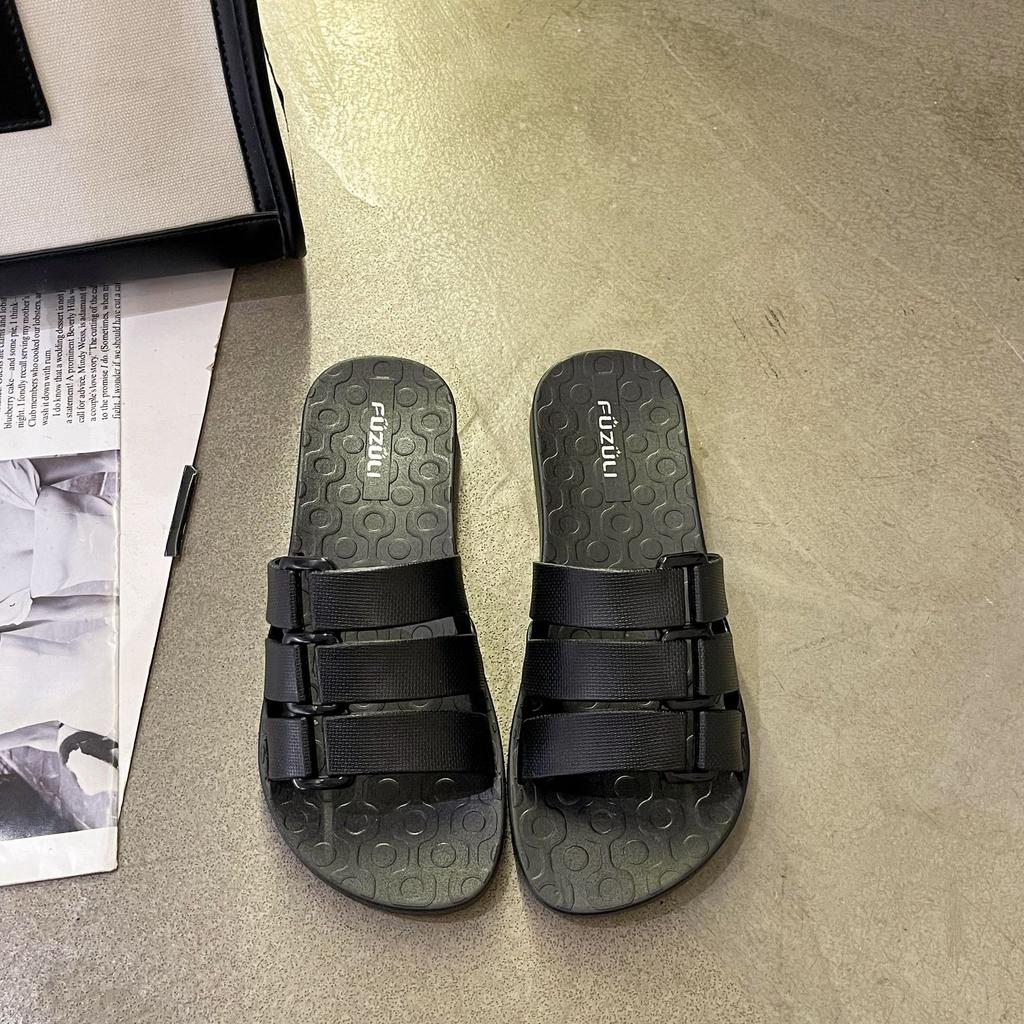 Summer Slippers Women's Outer Wear 2025 New Fashion One-word Buckle Flat-bottomed Slippers Student Seaside Casual Beach Shoes Women