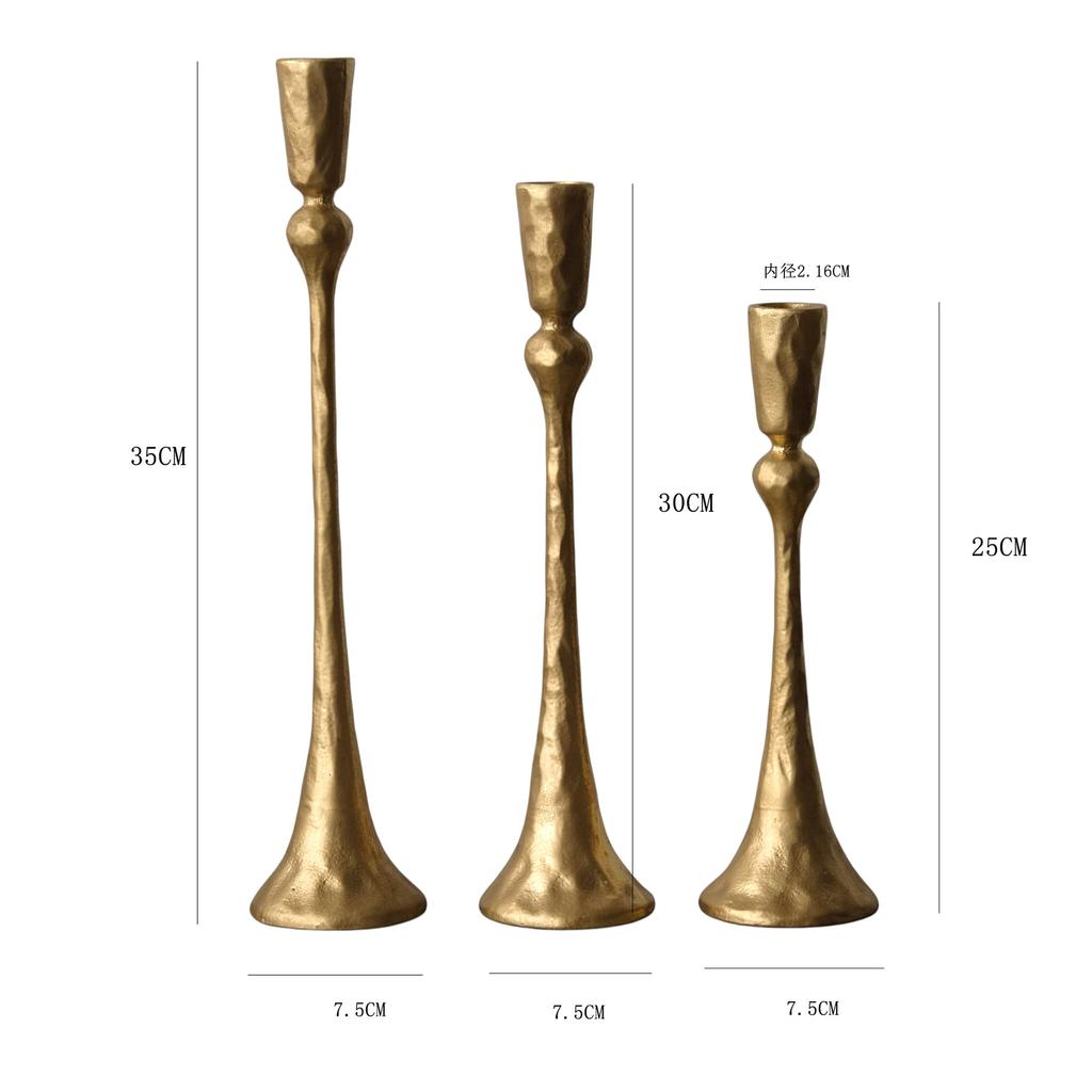 Hammered Taper Candle Holder Set of 3 Vintage Gold Black Metal Candlestick Holders for Table Centerpiece Wedding Decor Gift