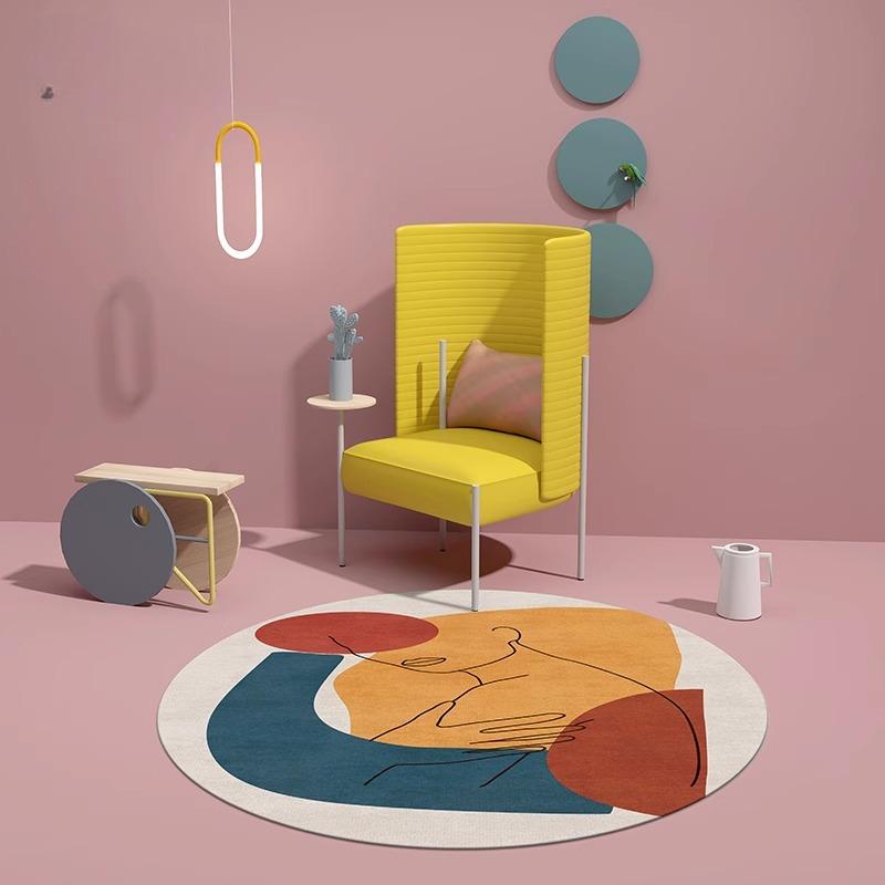 Nordic Style Bedroom Decor Round Carpet Abstract Carpets for Living Room Washable bedside Soft Floor Mat Cloakroom Anti-slip Rug