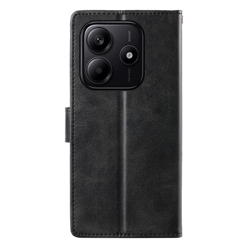 For Xiaomi Redmi Note 14 5G Case Stand Wallet Calf Texture PU Leather Flip Phone Cover with Wrist Strap