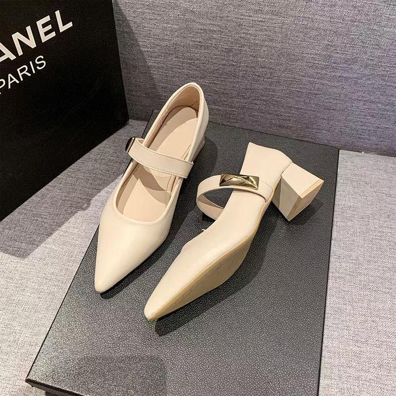 Thick-soled tall women's French retro single shoes 2025 autumn and winter pointed thick heel word with shallow mouth Mary Jane shoes explosion