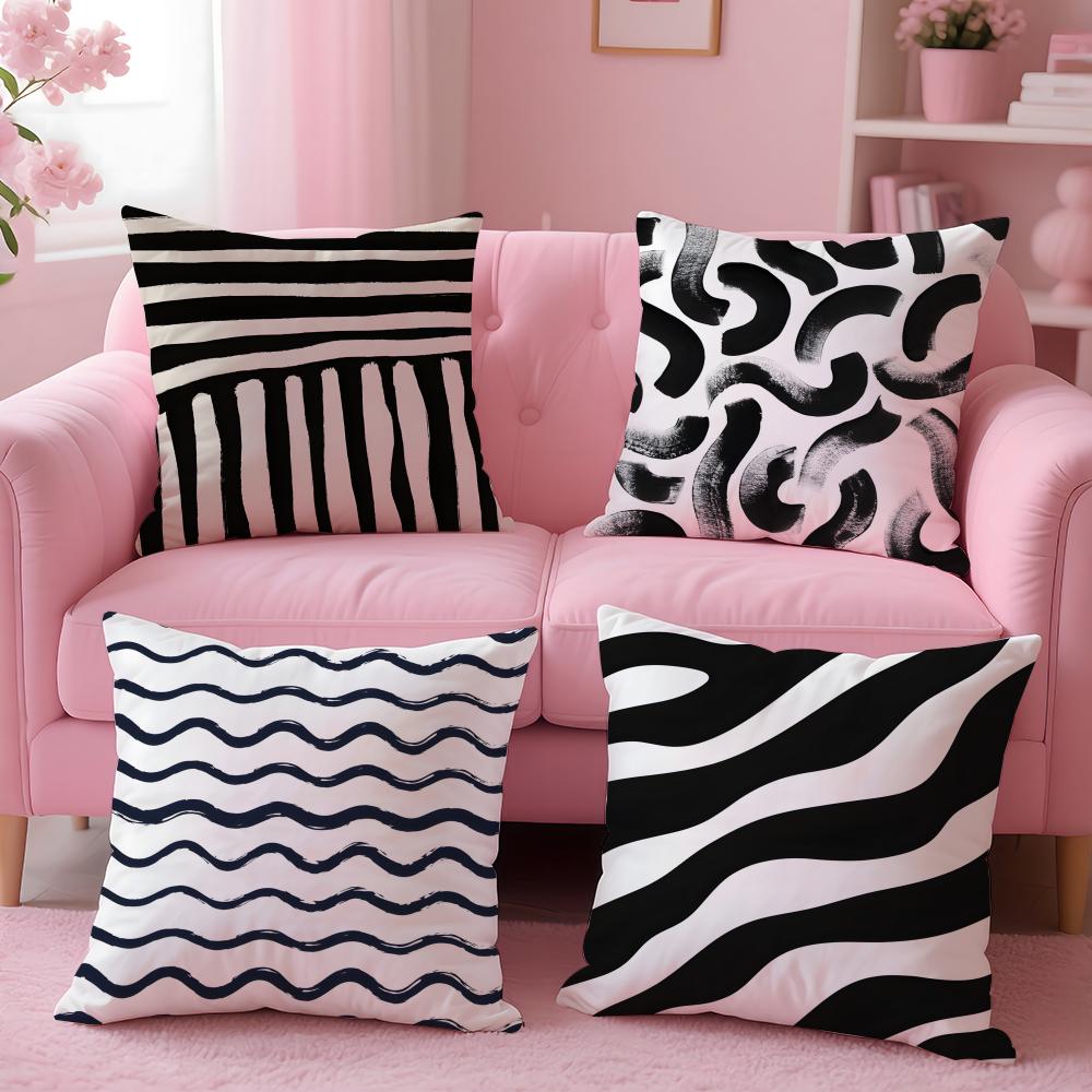 Black and White Striped Geometric Rectangle Cushion Cover Pillow Case Soft Skin Friendly Fabric Concealed Zipper