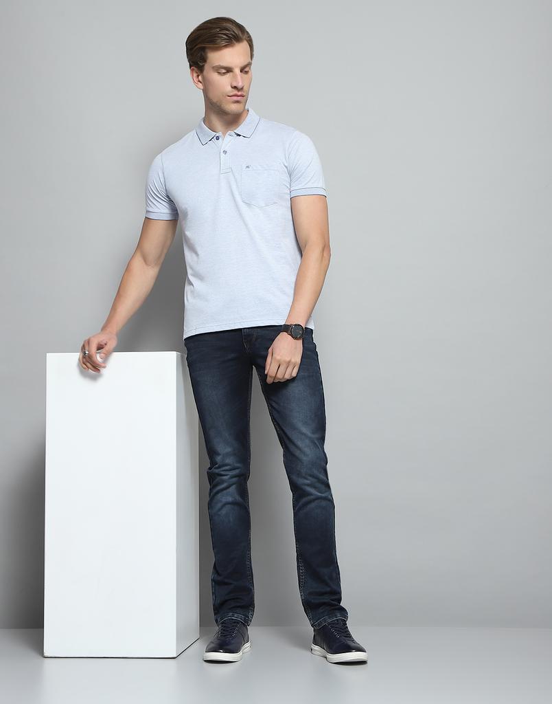 MONTE CARLO Herren Einfarbiges Blaues Kragen-Hals Halbarm T-Shirt