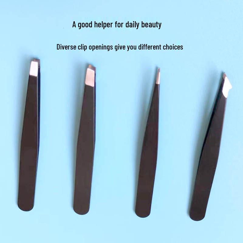 

Пинцет для бровей из нержавеющей стали с черным кончиком и скошенным лезвием