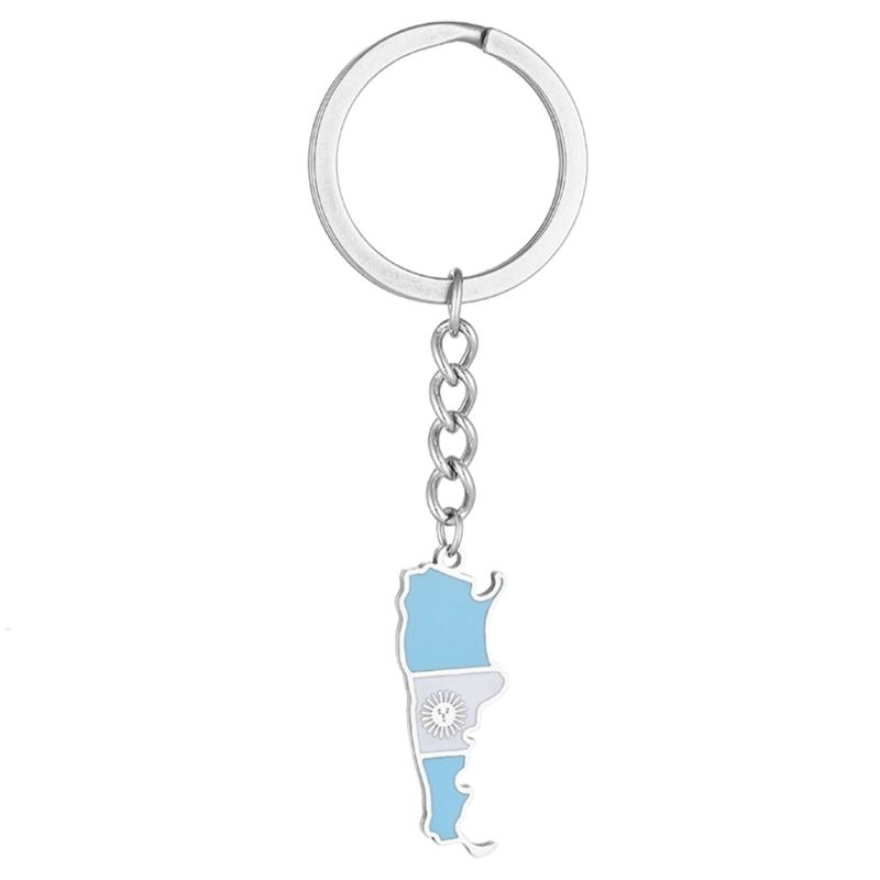 Argentina Map Flag Keychain Stainless Steel Charm Keyring Remembrances Jewelry