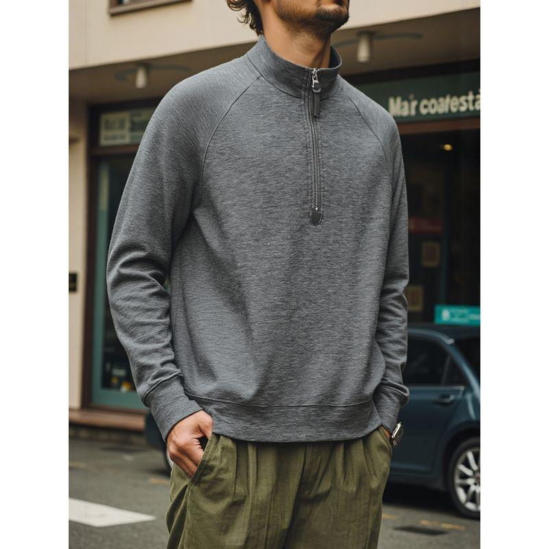 Merino Wool Tencel Lyocell American-Style Light Luxury Half-Zip Stand Collar Sweatshirt for Men, Spring and Autumn Foreign Trade Men's Casual Jacket