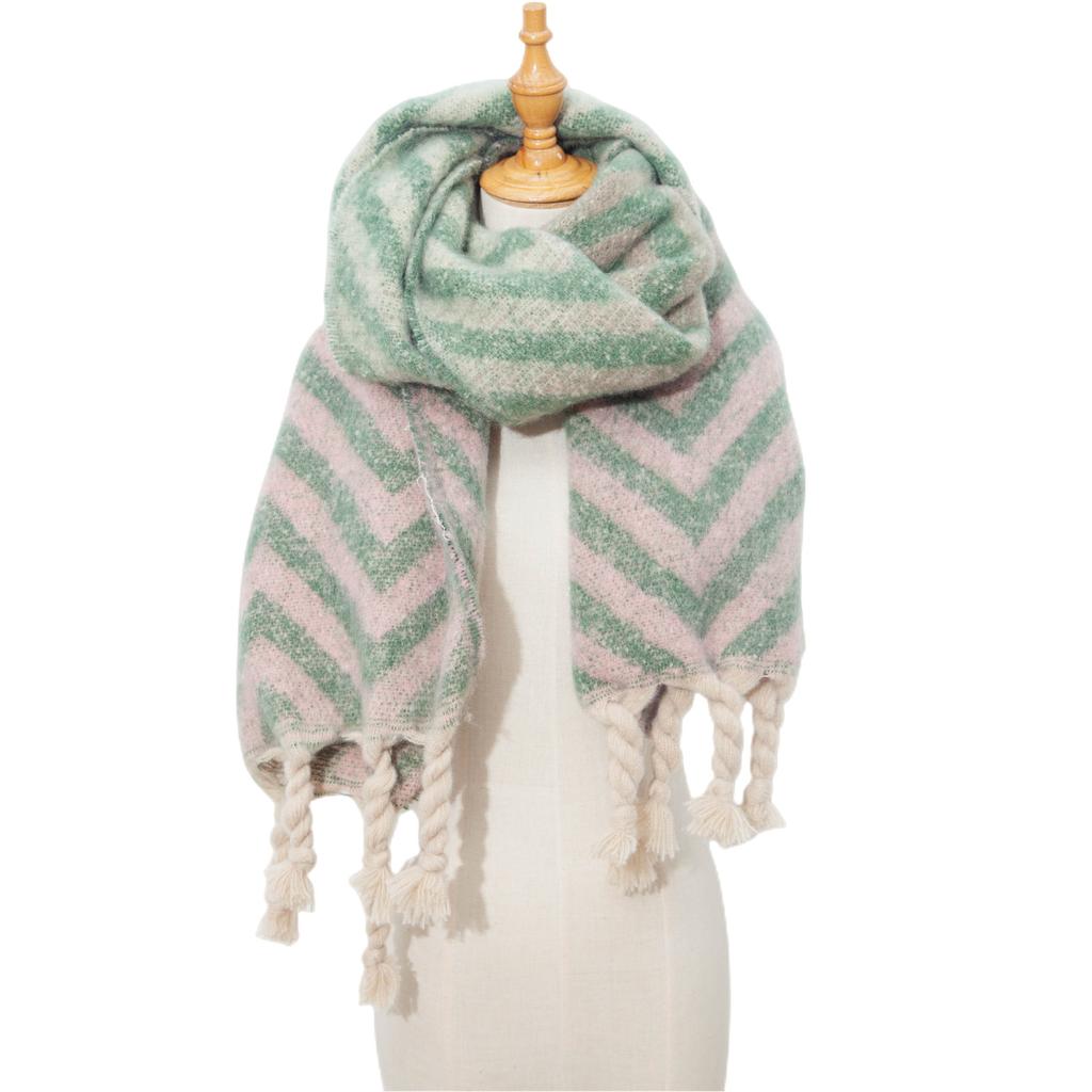 Autumn Winter Female Warm Shawl Thick Wave Print Scarf Imitation Mahair Scarf