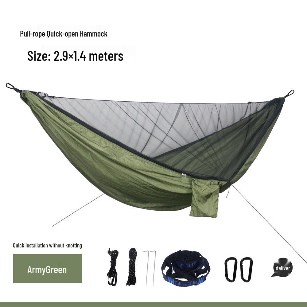 Army Green Quick Open Mosquito Net Hammock - Durable Nylon Outdoor Gear