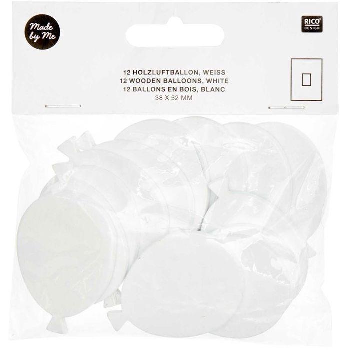 Ballons en bois - RICO DESIGN - 12 grands - Blanc - 52 mm - Mixte