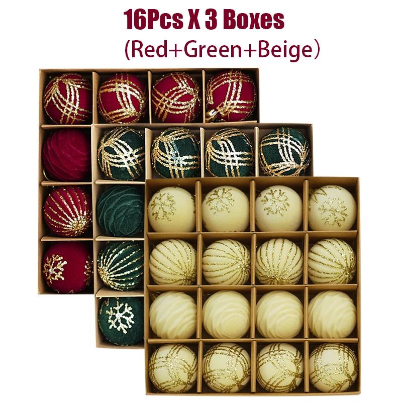 24pcs Wine Red Christmas Ball Ornaments Flocking Christmas Tree Party Decoration New Year Christmas Spheres Pendant Balls