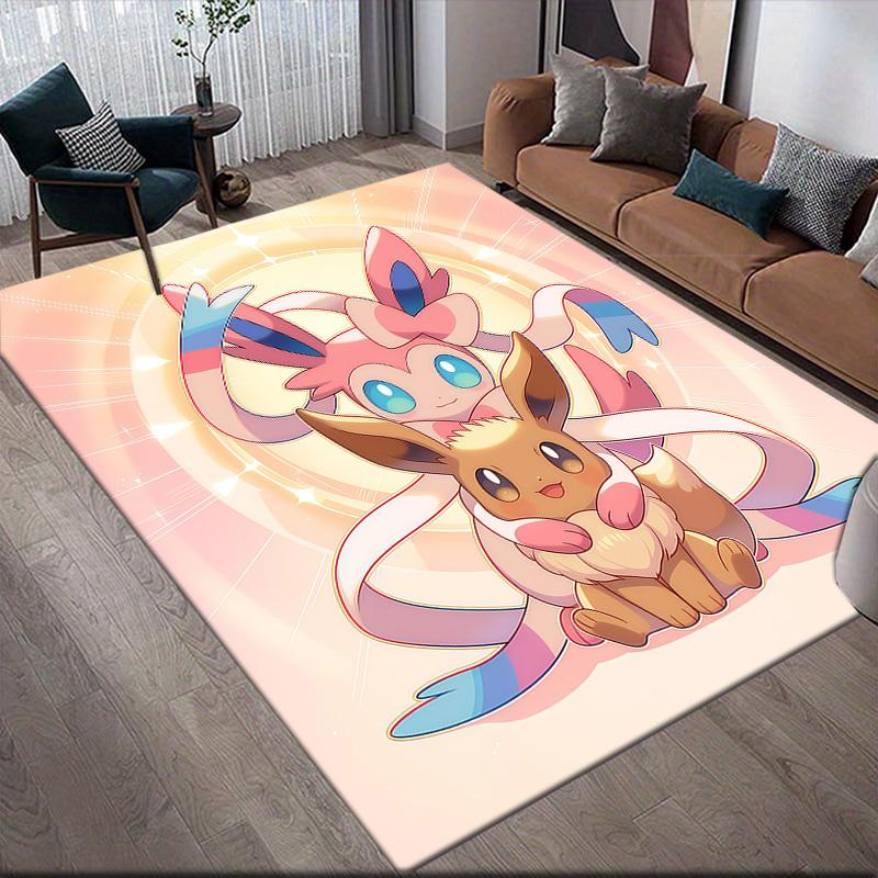 Cute Pokémon Themed Anti-Slip Floor Mat, Rectangular Carpet for Game Room, Bedroom & Living Space, Home Decor