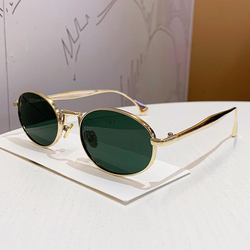 Retro Fashion Metal Oval Frame Sunglasses - Unisex European & American Street Style