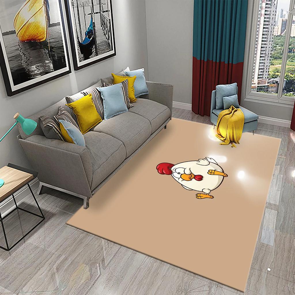 3D Cartoon Cute Cock Chicken Pattern Printed Carpet for Kitchen Living Room Bedroom Bedside Non-slip Absorbent Carpet Home Decor